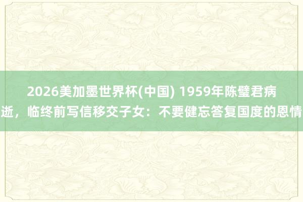 2026美加墨世界杯(中國) 1959年陳璧君病逝，臨終前寫信移交子女：不要健忘答復國度的恩情