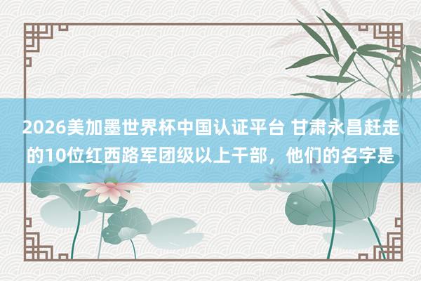 2026美加墨世界杯中國認證平臺 甘肅永昌趕走的10位紅西路軍團級以上干部，他們的名字是
