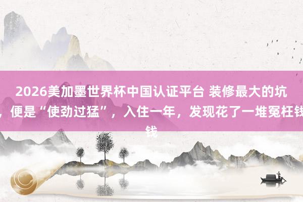 2026美加墨世界杯中國認證平臺 裝修最大的坑，便是“使勁過猛”，入住一年，發(fā)現(xiàn)花了一堆冤枉錢