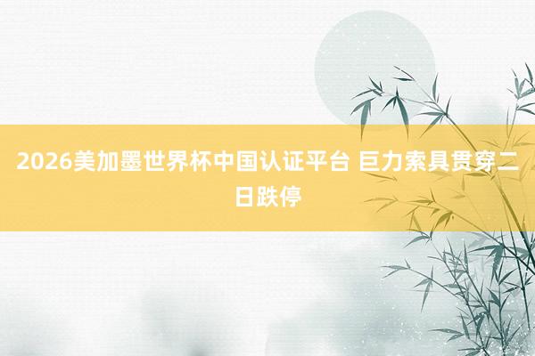 2026美加墨世界杯中國認(rèn)證平臺 巨力索具貫穿二日跌停