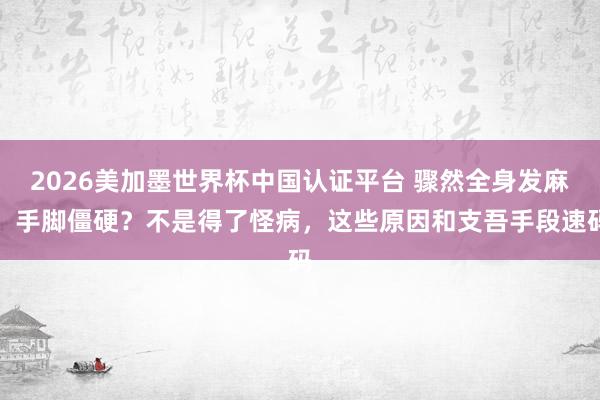 2026美加墨世界杯中國(guó)認(rèn)證平臺(tái) 驟然全身發(fā)麻、手腳僵硬？不是得了怪病，這些原因和支吾手段速碼